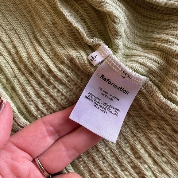 Reformation Women's Alberta Green Ribbed Midi Skirt Pencil Button Down Size L - Picture 7 of 7